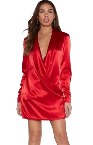 שמלת סאטן טוניקה V לוז עמוק