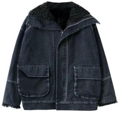 מעיל ג'ינס ריפוד פרוותי שחור