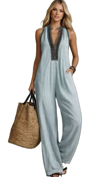 אוברול ללא שרוולים לנשים עם ריקמה